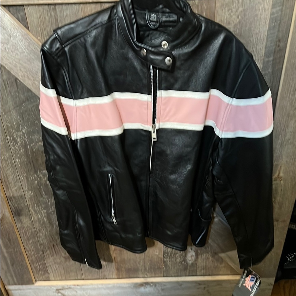 Women's Black and Pink Leather Jacket